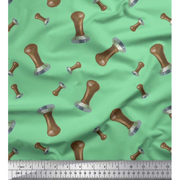 Soimoi Green Rayon Crepe Fabric Wooden Round Stamp Art & Craft Fabric Prints By Yard 46 Inch Wide