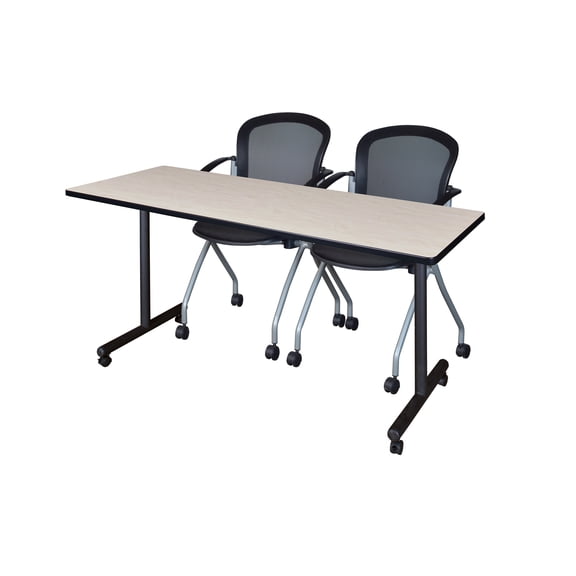 60" x 24" Kobe Mobile Training Table- Maple & 2 Cadence Chairs- Black