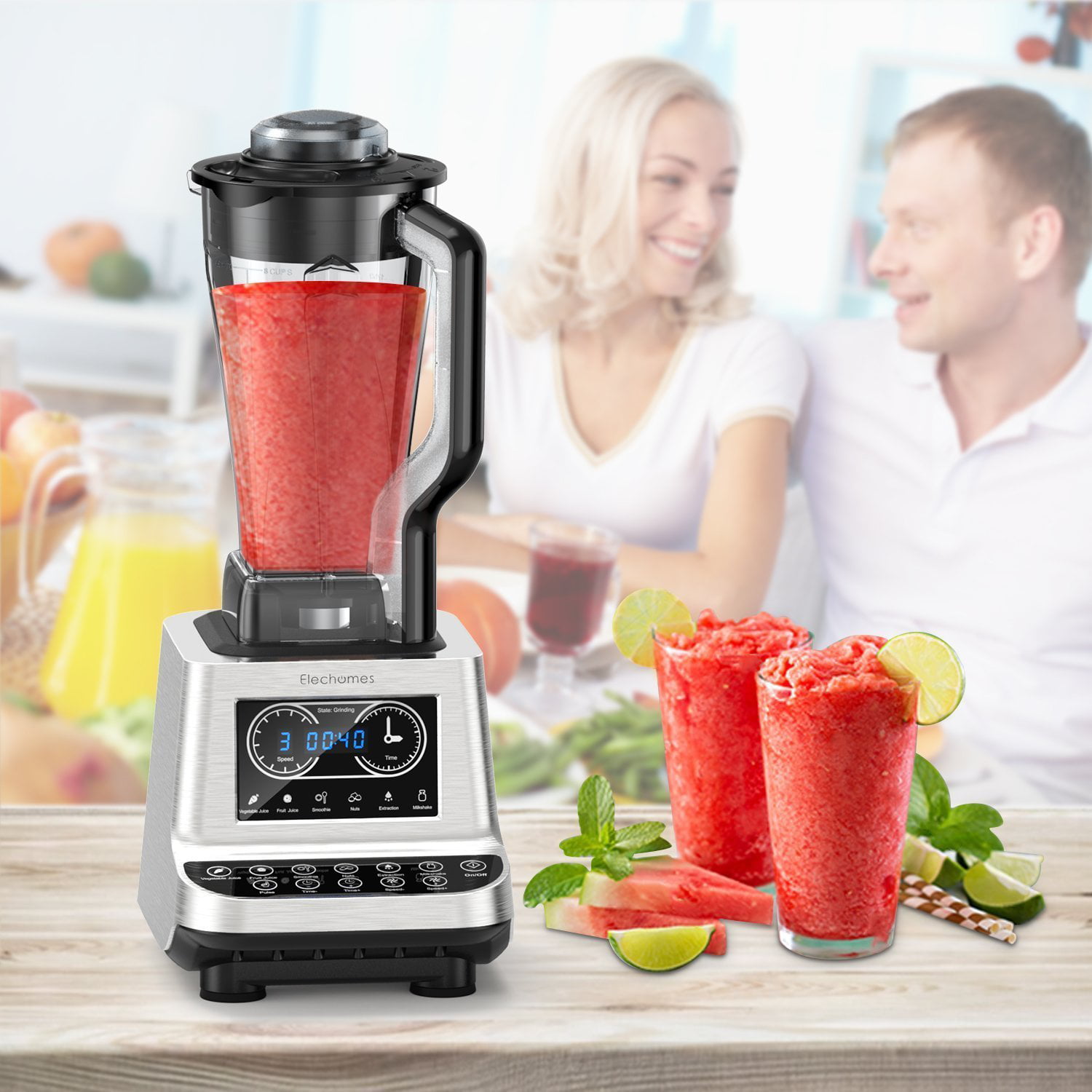 10 Speed Heavy-Duty Commercial Blender Equipped PC Jar Sauce Juicer Smoothies Food Processor for Restaurants Coffee Shop 3 Time Set 35000 RPM 2HP 110