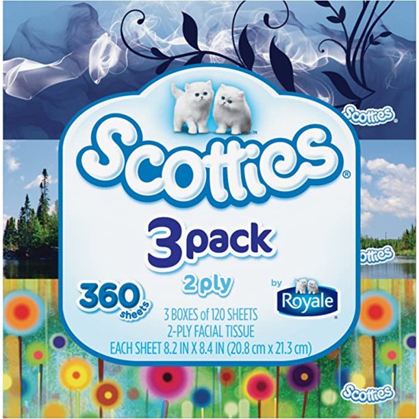 Scotties 2Ply Facial Tissue, 120 Count Pack of 3