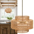 thumbnail image 4 of Lanzxjv 17.7" Rattan Lampshade, Rattan Farmhouse Chandelier Lamp Shade, 3-Tier Hand-Woven Rustic Drum Chandelier Pendant Lampshade for Kitchen Island Bedroom Living Room, 4 of 7
