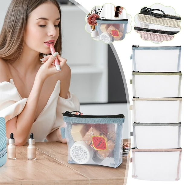 Bolsa de almacenamiento de malla cosmética - Organizador portátil de malla de nylon para viajes y uso diario | Estuche transparente y duradero para pintalabios, tarjetas de acceso y objetos pequeños