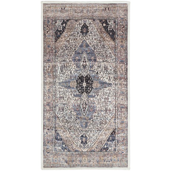 Nourison Brilliance Machine Washable 2' x 4' Ivory Blue Vintage Indoor Rug