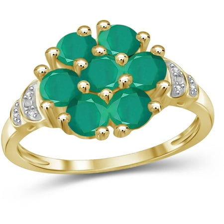 JewelersClub 1.96 Carat T.G.W. Emerald Gemstone And White Diamond Accent Gold Over Silver Ring