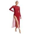 thumbnail image 4 of Aiihoo Womens Lyrical Dance Dress Glittery Rhinestones Sheer Mesh Flowy Split Maxi Dress Leotard Dresses Burgundy S, 4 of 7