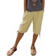 thumbnail image 1 of Pantalones de lino para mujer con bolsillos, cintura alta con cordón elástico, largo cinco octavos, confeccionados en suave tejido de poliéster, informales, para el parque, fiestas o citas., 1 of 7