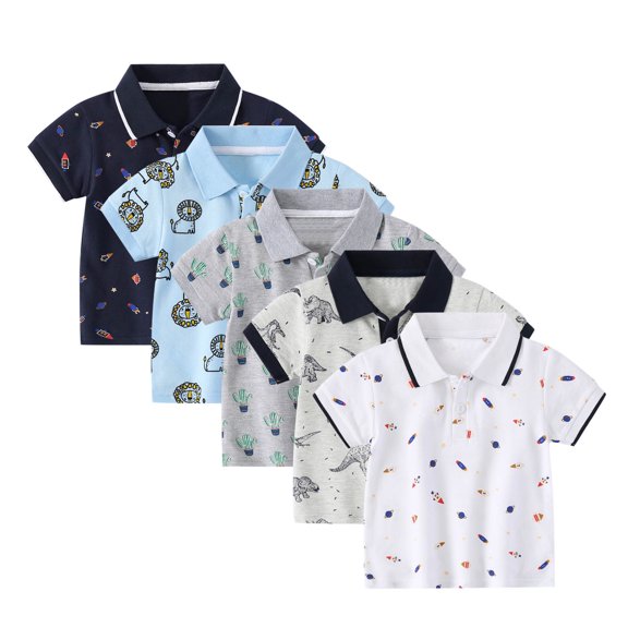 RTKFRFLM Toddler Boys' Short Sleeve Polo Shirt Summer Fashion Allover Print Collared Tee for Little Kids Soft Breathable Cotton Top Trendy Casual School Uniform Alternative Ages 1-6 Years