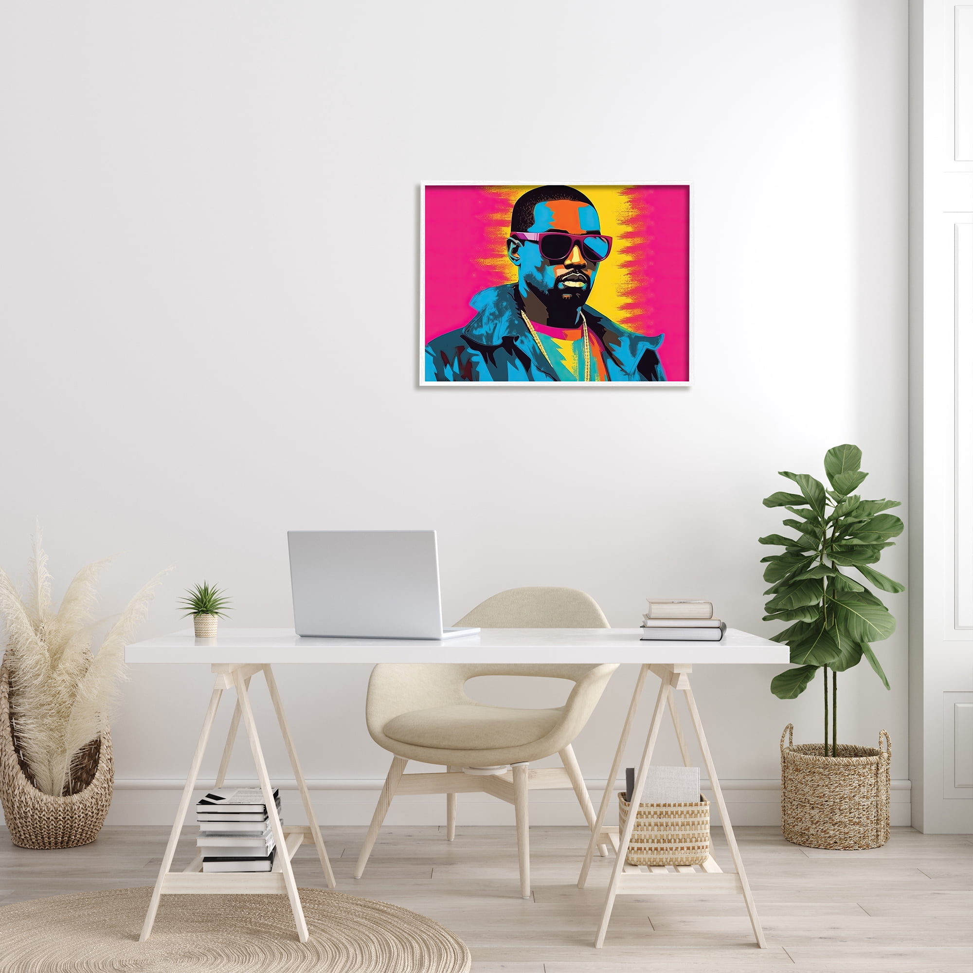 Stupell Industries Kanye West Modern Portrait Abstract Painting White Framed Art Print Wall Art, 30 x 24