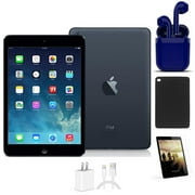 Restored Apple iPad Mini 7.9-inch 64GB Black/Slate Wi-Fi Only Bundle: Case, Pre-Installed Tempered Glass, Rapid Charger, Bluetooth/Wireless Airbuds By Certified 2 Day Express (Refurbished)