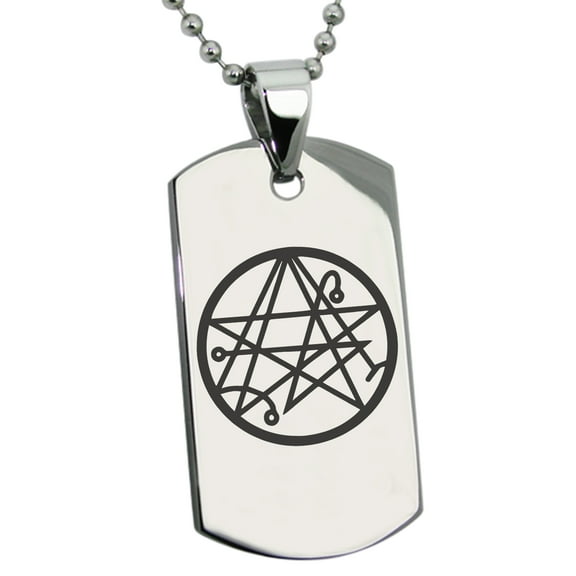 Stainless Steel Necronomicon Talisman Rune Engraved Dog Tag Pendant Necklace