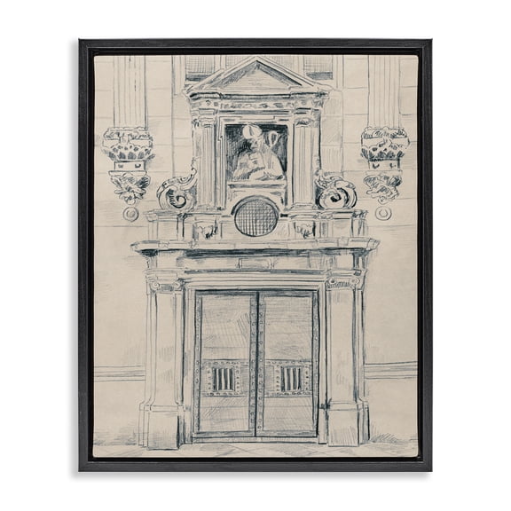Stupell Industries Detailed Architecture Door Town & City Drawing Black Floater Framed Art Print Wall Art, 17 x 21