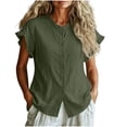 thumbnail image 2 of Neewe Women Loose Casual Short Sleeve Button Up Shirt Solid Color Blouse Round Neck Basic Collared Daily Top, 2 of 5