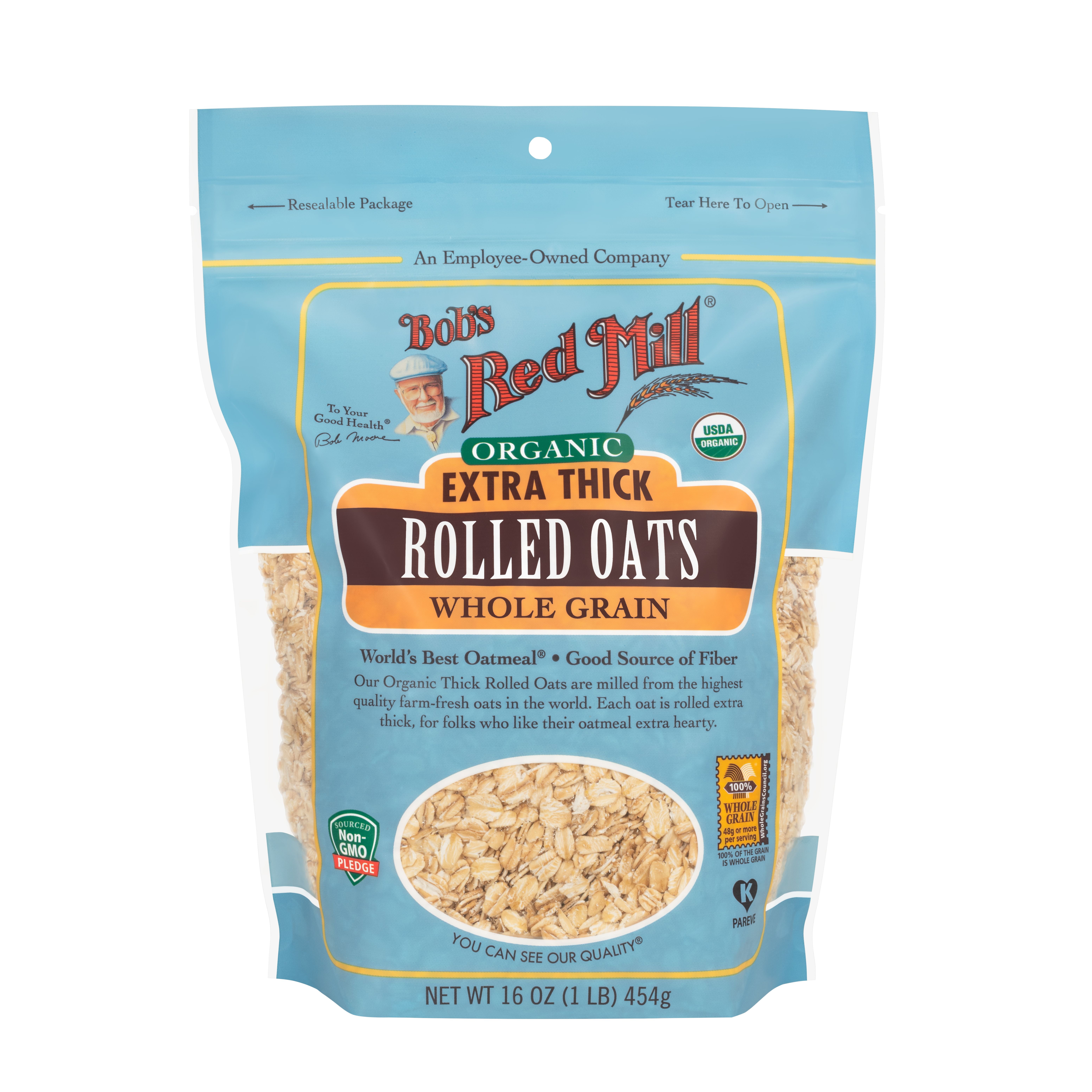 Bob's Red Mill Organic Rolled Oats Extra Thick 16 oz Pack of 2