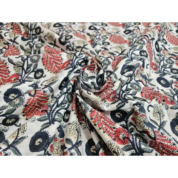 Indian Handmade Printed Hand block Print Floral 100% Cotton Fabric 5 Yard Red