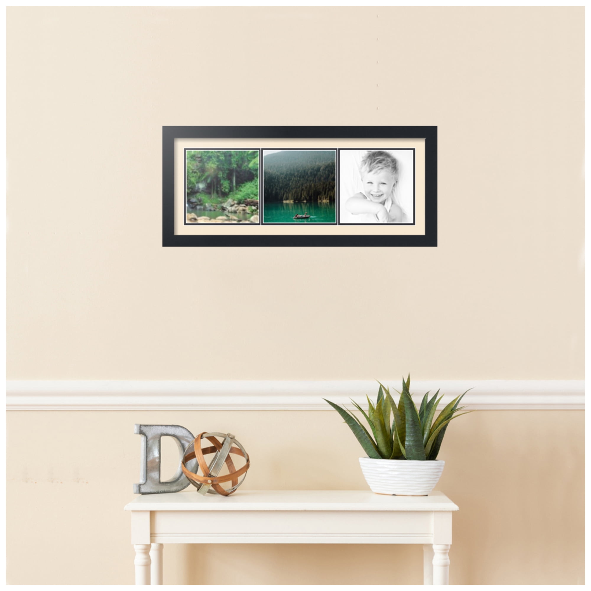 ArtToFrames Collage Photo Picture Frame with 3 - 7.25x7.25 Openings, Framed in Black with Alabaster and Black Mats (CDM-3926-66)