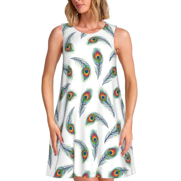 Fotbe Colorful Grass Vestido de Verano sin Mangas para Mujer – Vestido Midi Línea A, Estilo Camiseta Floral, Vestido Playero Casual y Fluido