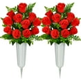 thumbnail image 2 of Artificial Cemetery Flowers, Set of 2 Artificial Rose Bouquet Grave Memorial Flowers with Vase for Cemetery Headstones Decoration (Purple), 2 of 5