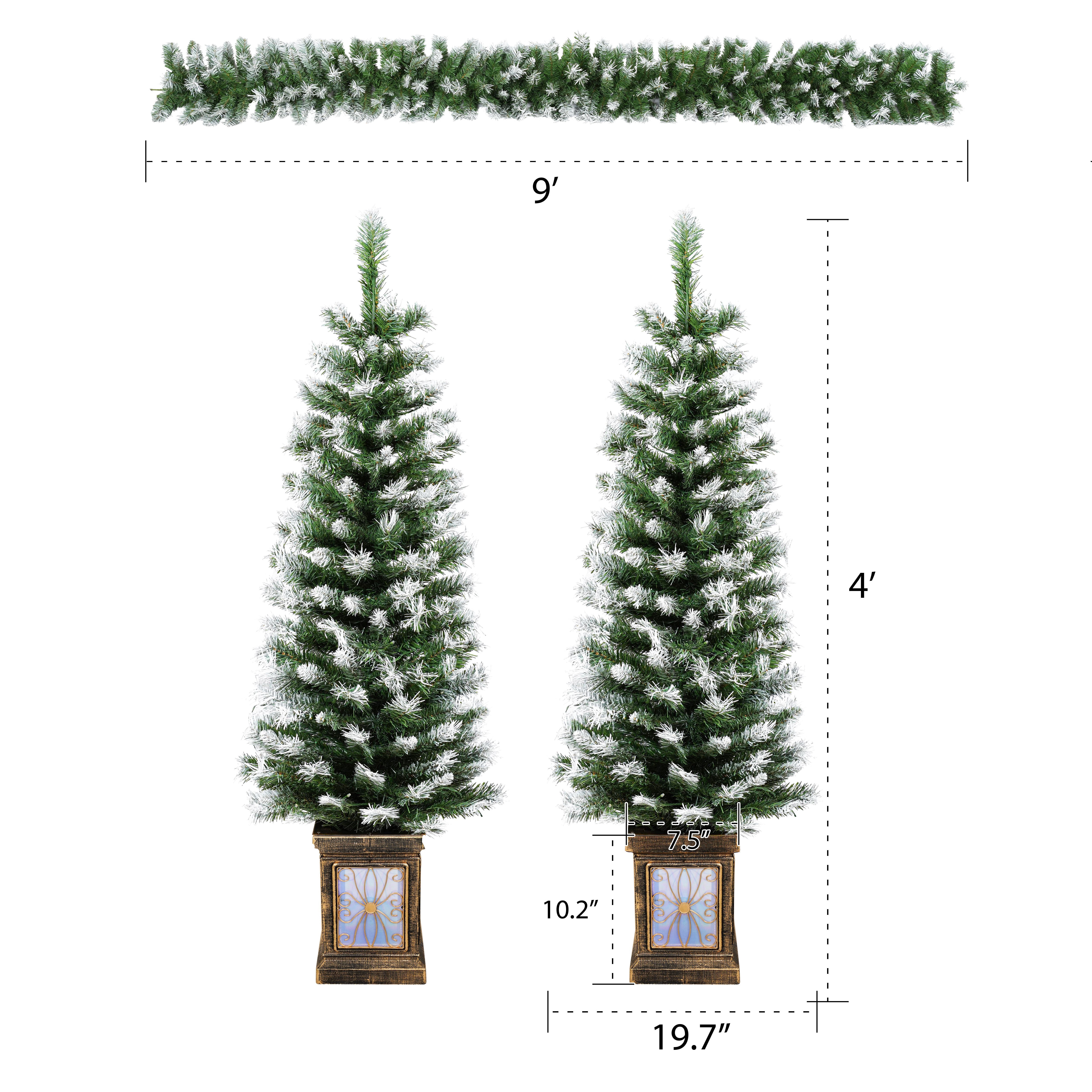 3-Piece Set Artificial Christmas Wreath and Set of 2 Entrance Trees X-mas with LED Lights