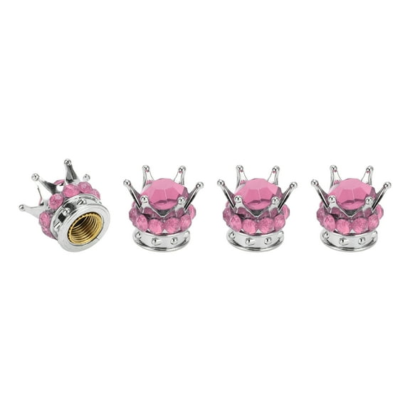 Tire Valve Stem Caps 12.8x15.8MM Car Wheel Valve Cap ABS Silver Tone Pink Faux Crystal Crown Style 4pcs