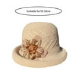 thumbnail image 6 of Women Fisherman Hat Flower Decor Flat Top Short Brim Solid Color Breathable Decorative Anti-UV Foldable Knitted Summer Sun Cap Headwear, 6 of 7