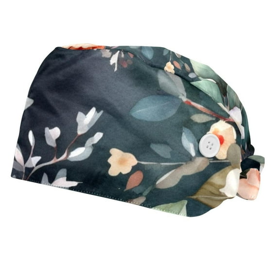 Floral Pattern with Flowers Working Cap with Button, Cotton Working Hat Sweatband for Women & Men, One Size,2 Packs