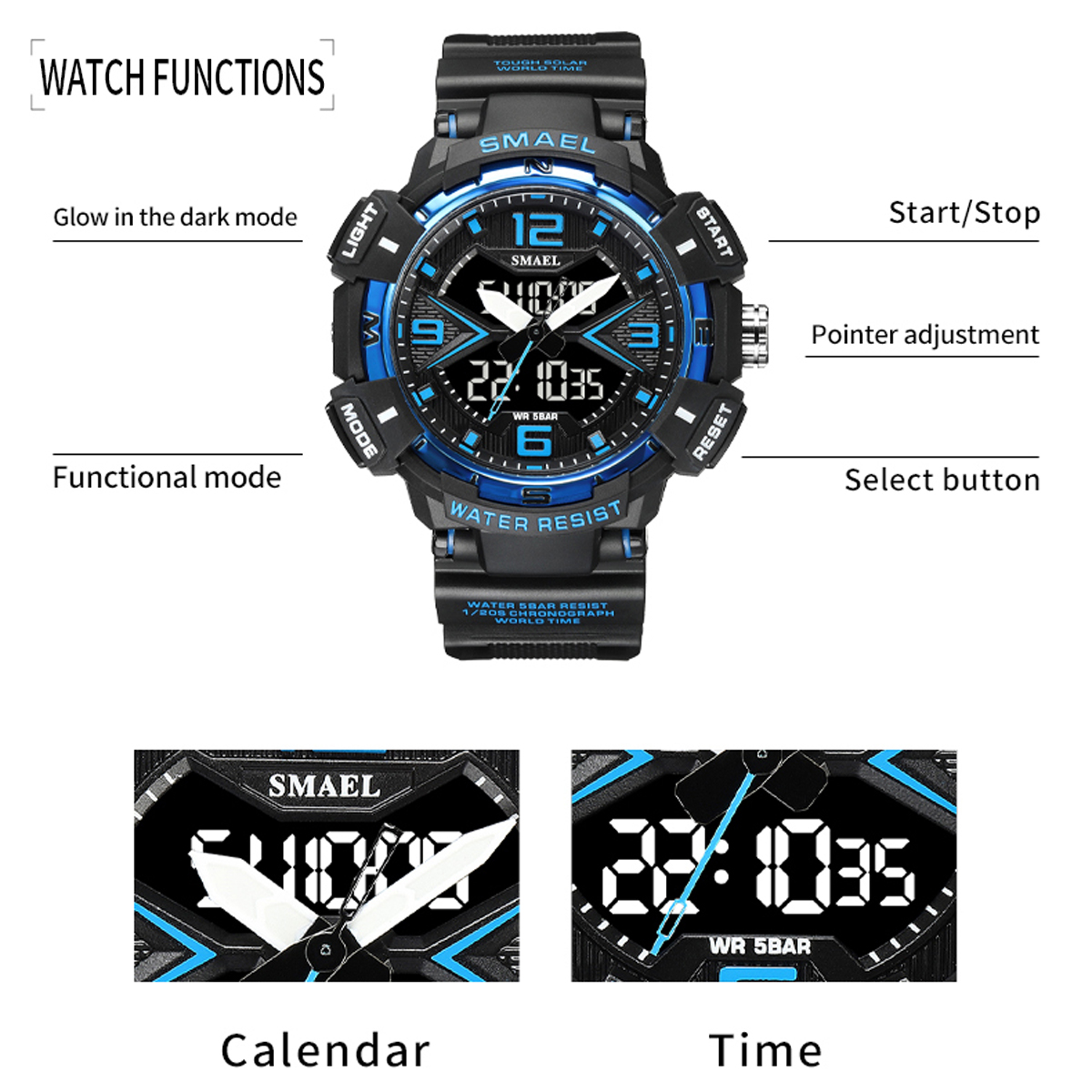 Findtime Men's Analog Sports Watch Military Watch Outdoor LED Stopwatch Digital Electronic Large Dual Display Waterproof Tactical Army Wrist Watches for Men