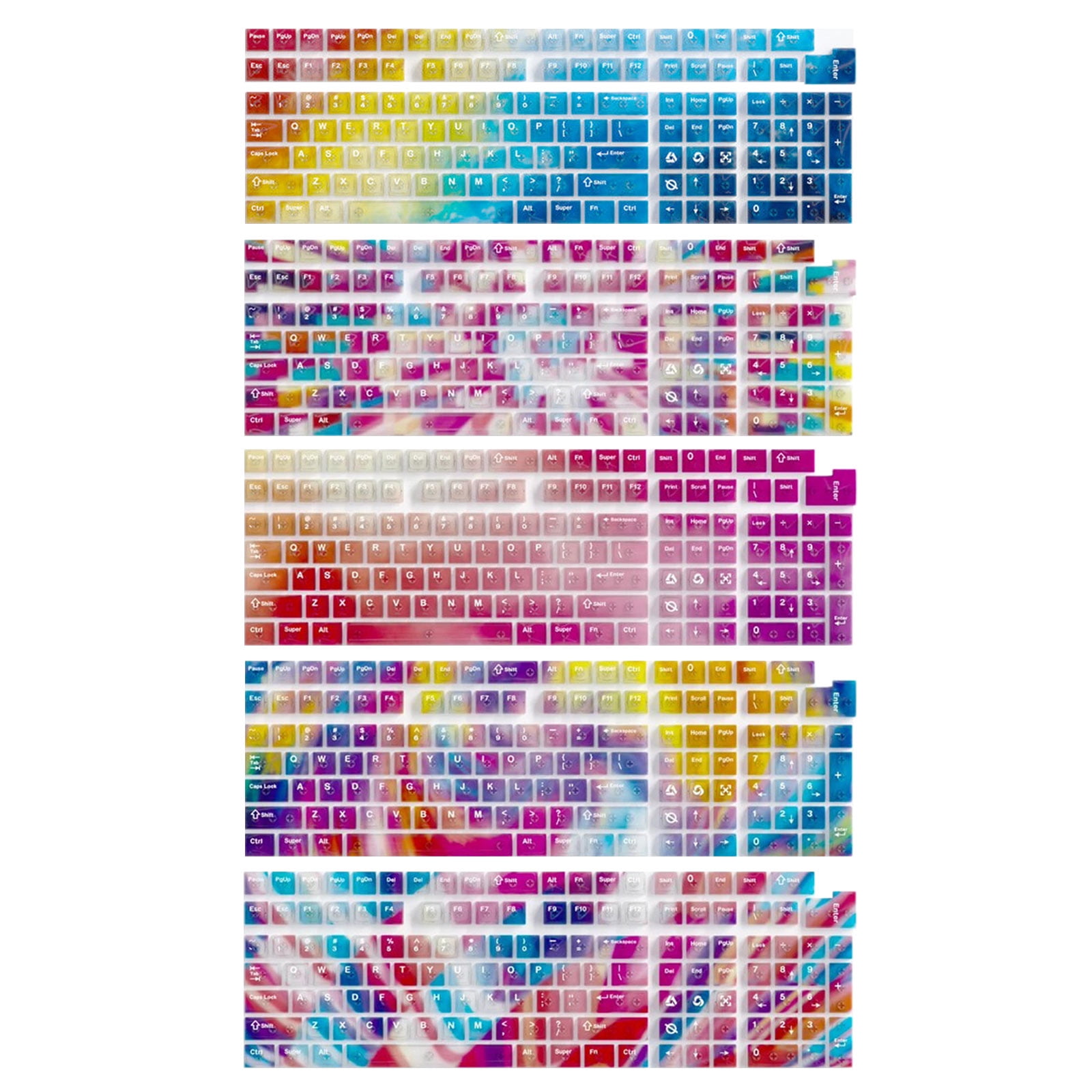 132 Gradient Rainbow Colored Keycaps Shining Through Design Ergonomic Typing Experience For Gaming Keyboards