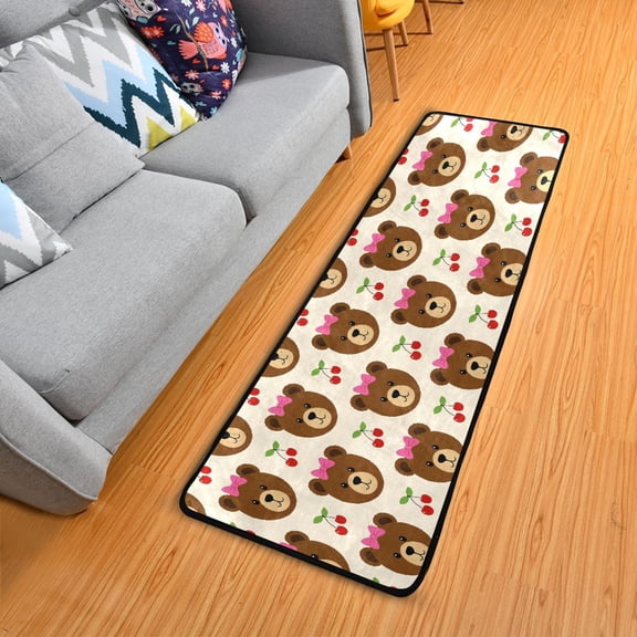 Dailycode Hallway Runner Rug 2x6 Non Slip Absorbent Soft Floor Mat for Home Kitchen Bedroom Entrance Bear Bow Cherry