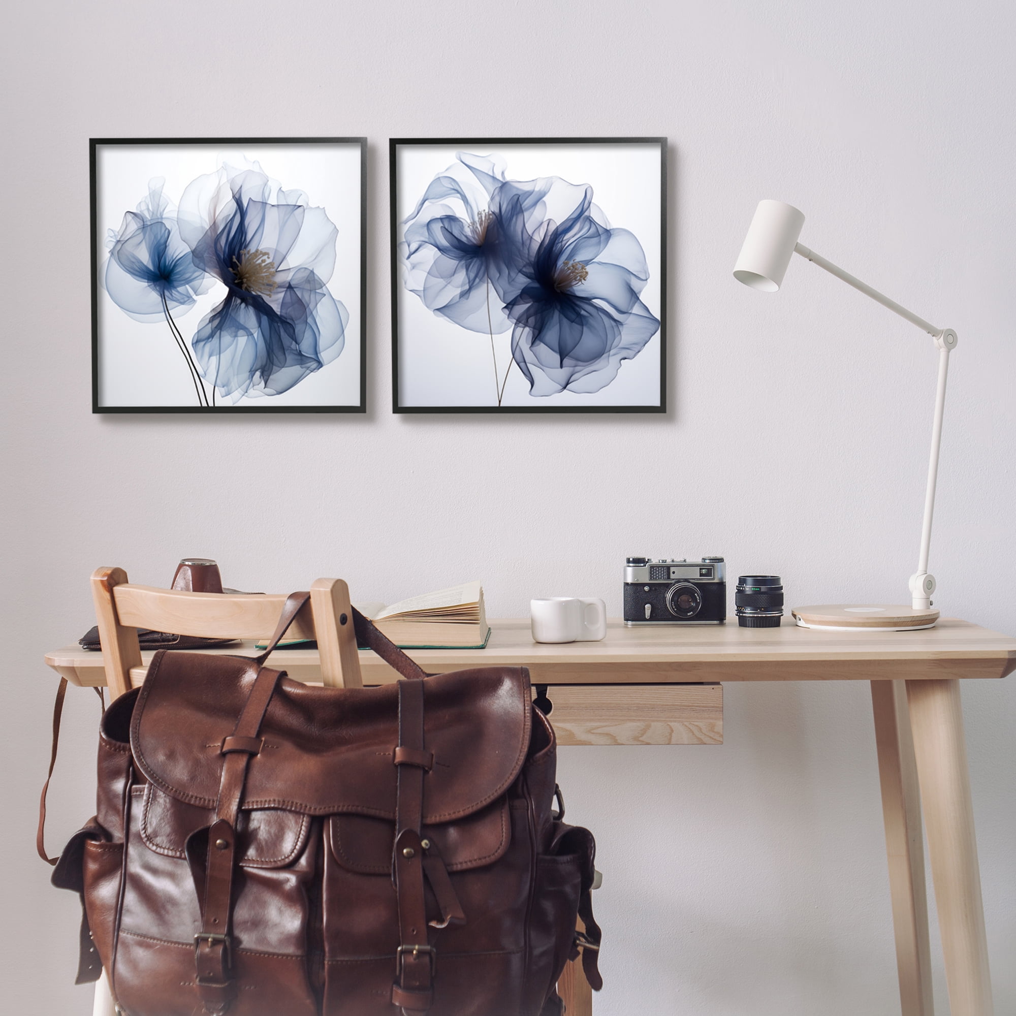 Stupell Industries Blue Modern Flowers Botanical & Floral Photography Black Framed Art Print Wall Art, 17 x 17