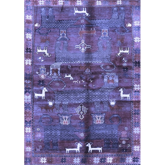 Ahgly Company Machine Washable Indoor Rectangle Animal Blue Traditional Area Rugs, 7' x 9'