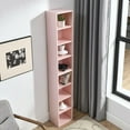 thumbnail image 3 of IVV Cube Storage Bookshelves Set of 2, 4-Tier Stackable Slim Media Tower Rack with Adjustable Shelves, Tall Display Bookcase for Home Office CDs/DVDs Storage, Pink, 3 of 9