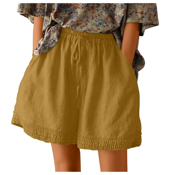 cfhntfmh Shorts for Women Casual Elastic Waisted Lounge Shorts Comfy Stretch Lace Trim Summer Beach Linen Ruffle Shorts