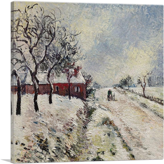 ARTCANVAS Snow Road With House Surroundings Of Eragny Canvas Art Print by Camille Pissarro - Size: 18" x 18" (0.75" Deep)