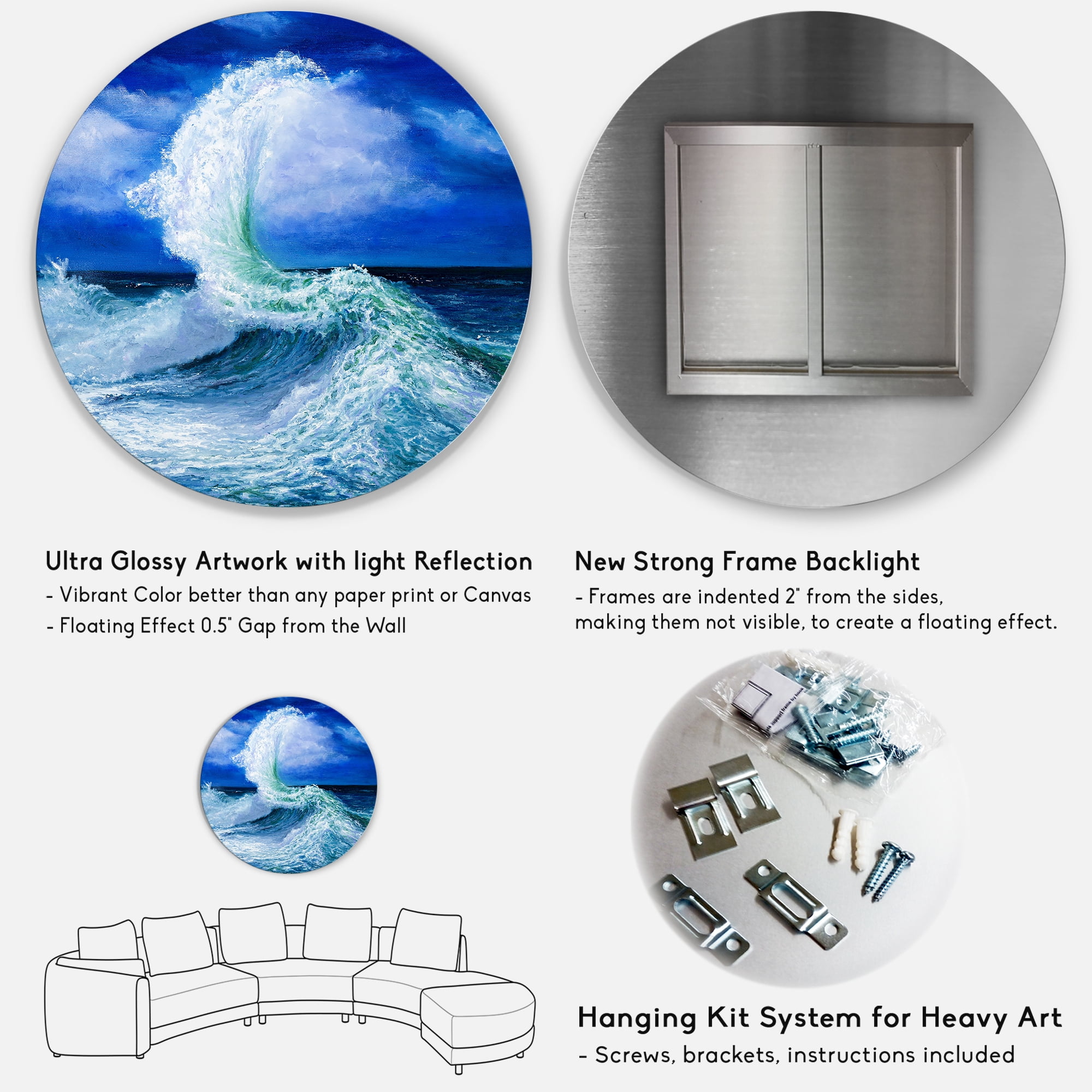 Designart 'Waves Breaking During Wild Blue Ocean Tide' Nautical & Coastal Circle Metal Wall Art 29x29 - Disc of 29