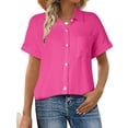 thumbnail image 2 of Camisa de manga corta con botones y textura para mujer: blusa informal de corte holgado para el trabajo, 2 of 8