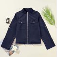 thumbnail image 4 of Womens Zip Up Jacket Roll Tab Sleeve Flap Pocket Drawstring Hem Utility Lightweight Cropped Jackets Women SoftLightweight Fall Jacket Daily Travel Outfits, 4 of 5