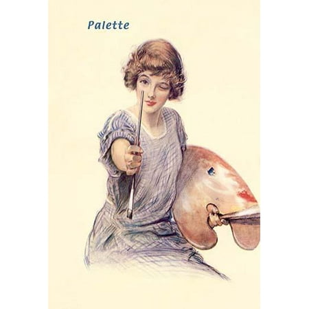Painting Measures - Magazine cover art from October 23 1913 showing a woman with a paint brush taking a visual measure of the subject for her painting Poster Print by unknown