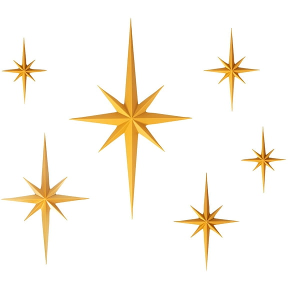 LAMIRO Mid Century Modern Vintage Starburst Wall Sculptures,3D Printed Premium Star Decorations,6-Piece Set For Home Interior And Living Spaces One Size Gold