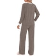 thumbnail image 5 of Fantaslook Color Block Pajamas for Women Crew Neck Tops Long Loungewear Pants Spliced 2 Piece Outfits Sets with Pockets, 5 of 10