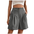 thumbnail image 3 of ClodeEU Women's High Waisted Pleated Shorts,Casual Button Fly Loose Fit Wide Leg Shorts with Pockets Dark Gray,Women's Plus L, 3 of 7