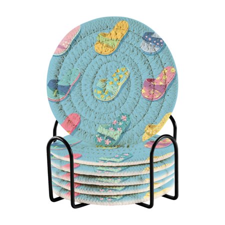 

6 coil coasters 3.94x3.94x0.24 inch water coasters Drink coasters with cup holders Absorbent coasters Heat resistant for bar protection Cartoon Cute Shoes