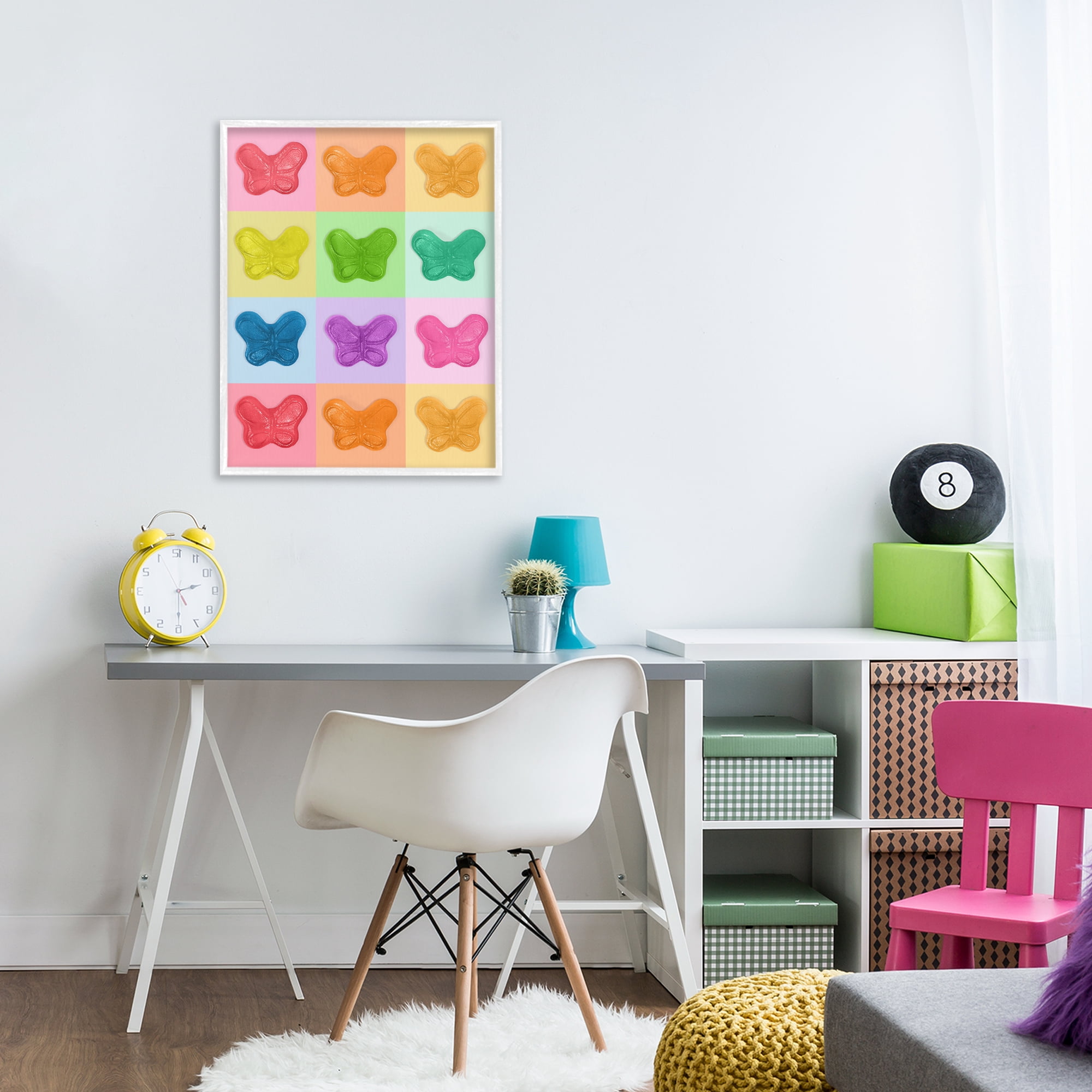 Stupell Industries Colorful Butterflies Candy White Framed Giclee Art, design by LISH Creative