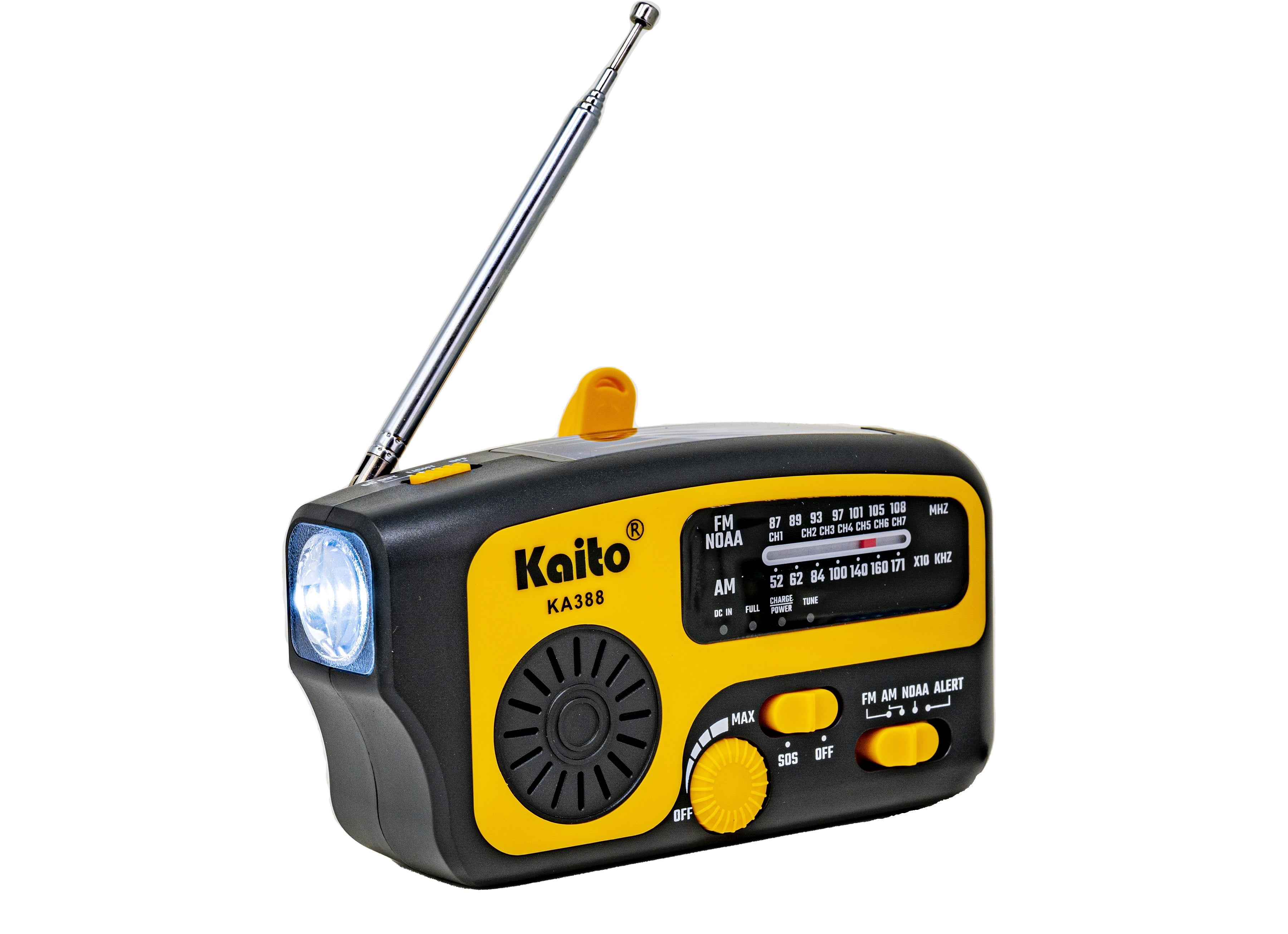 Kaito Solar NOAA Weather Alert Pocket-Size Portable Emergency Radio with USB Cable, Yellow, KA388