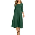 thumbnail image 2 of YHAJDS Women's Fall Winter Casual dress,Women's Dresses Midi Dress Long Sleeve Dress Solid Color Round Neck 3/4 Sleeve Flared Dress Elegant Fashion Casual Dress with Sleeves Fall Dresses for Women, 2 of 5