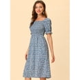 thumbnail image 2 of DARING DIVA Square Neck Puff Sleeves Smocked Waist Midi Floral Dres M Dusty Blue, 2 of 6