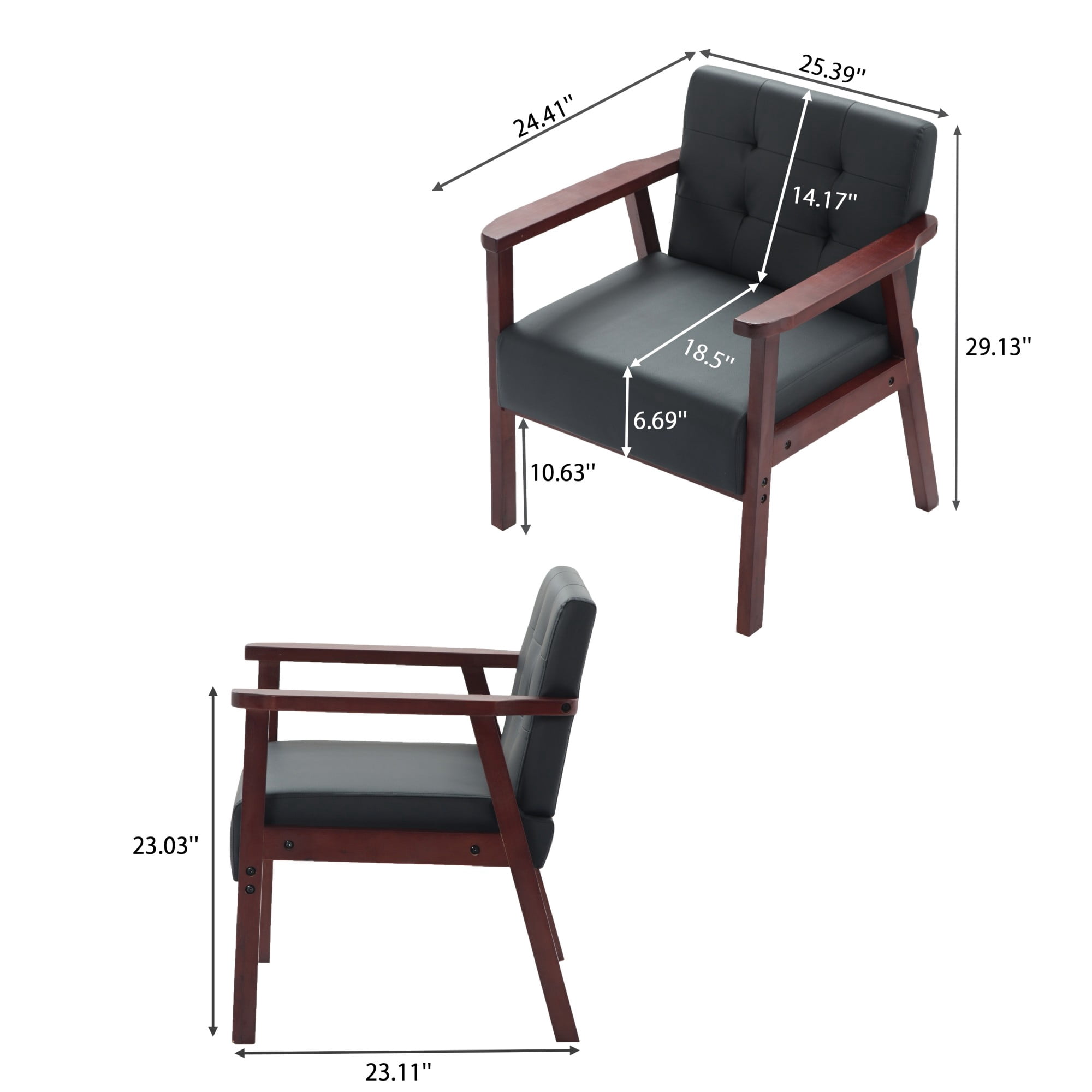 Gewnee Black PU Wood Frame Accent Armchair, Sturdy Cedar Legs, High-Density Foam Seat, Non-Slip Pads, Easy Assembly, for Living Room Bedroom Office