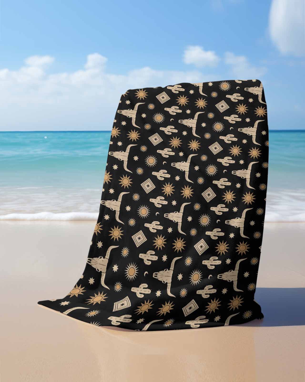 Western Cowboy Beach Towels Oversized Super Absorbent, Country Cow Head Cactus Sun Vintage Lightweight Bath Towel Quick Dry Sets For Bathroom/Pool/Rv Camping/Beach Play/Gym Room/Picnic 31"x62"