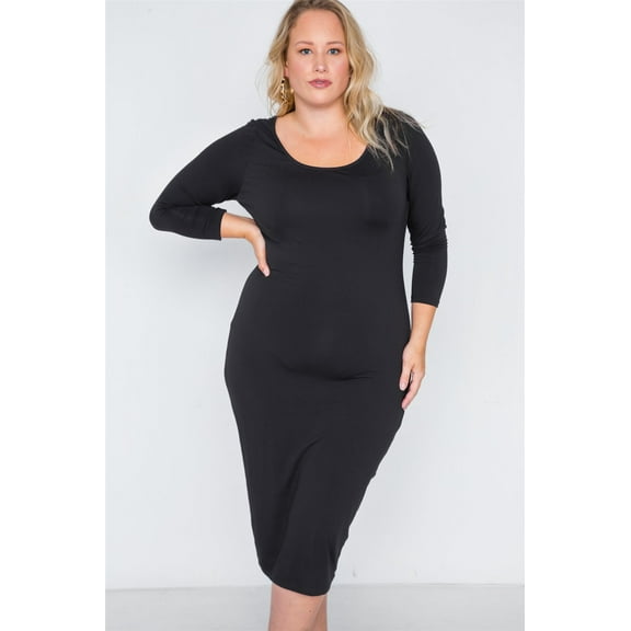 Plus Size Basic Bodycon Midi Dress 3XL