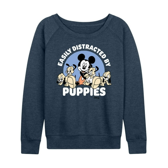 Disney - Mickey Mouse - Easily Distracted By Puppies - Women's Lightweight French Terry Long Sleeve Shirt