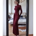 thumbnail image 6 of Womens Maxi Dress Long Sleeve Ruched Bodycon Club Party Casual Wedding Dresses Wine Red M, 6 of 8